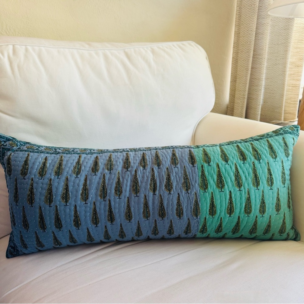 Anthropologie Kantha-Stitched Teal/Blue Lumbar Pillow